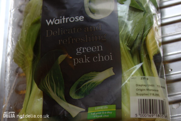 A bag of pak choi from Waitrose, with yellowing leaves